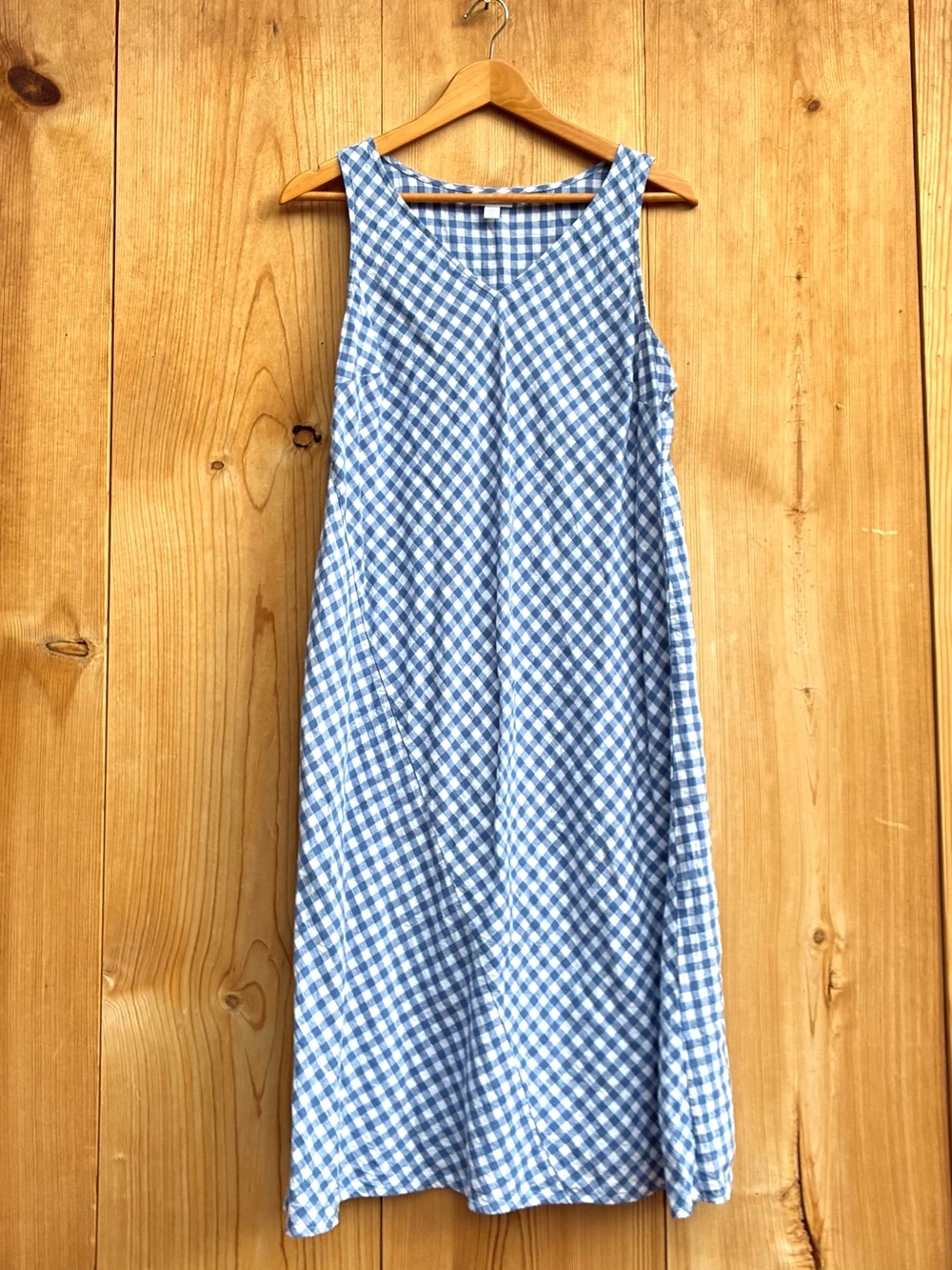 J. Jill Blue White Check Linen Sleeveless Dress Sz MP